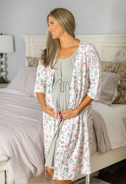 Ivy Robe & Light Grey 3 in 1 Labor Gown Set