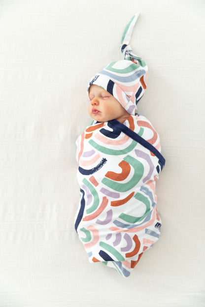 Navy Robe & Rainbow Newborn Swaddle Blanket Set
