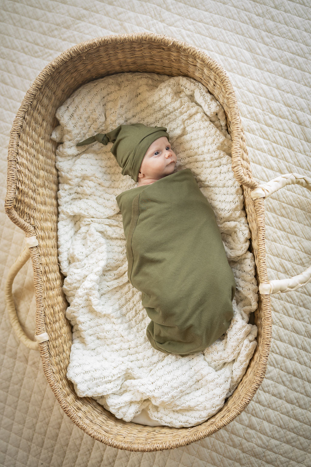 Gia Robe & Olive Green Newborn Swaddle Blanket Set