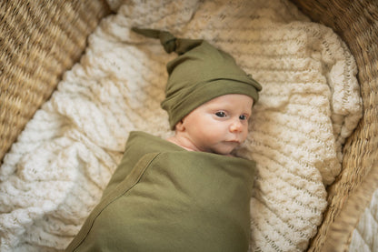 Gia Robe & Olive Green Newborn Swaddle Blanket Set