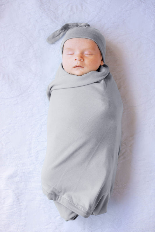 Light Grey Swaddle Blanket & Newborn Hat Set