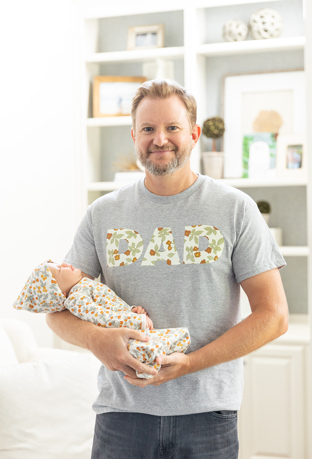 Aspen Robe & Newborn Baby Receiving Gown Set & Dad T-Shirt