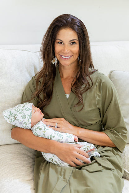 Olive Green Robe & Morgan Baby Receiving Gown Set