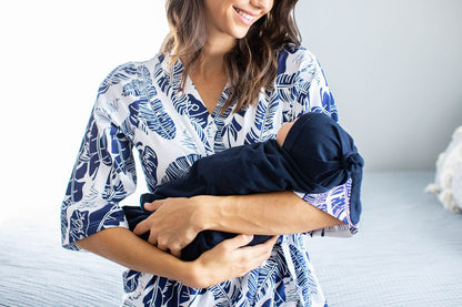 Serra Robe & Navy Blue Newborn Swaddle Blanket Set