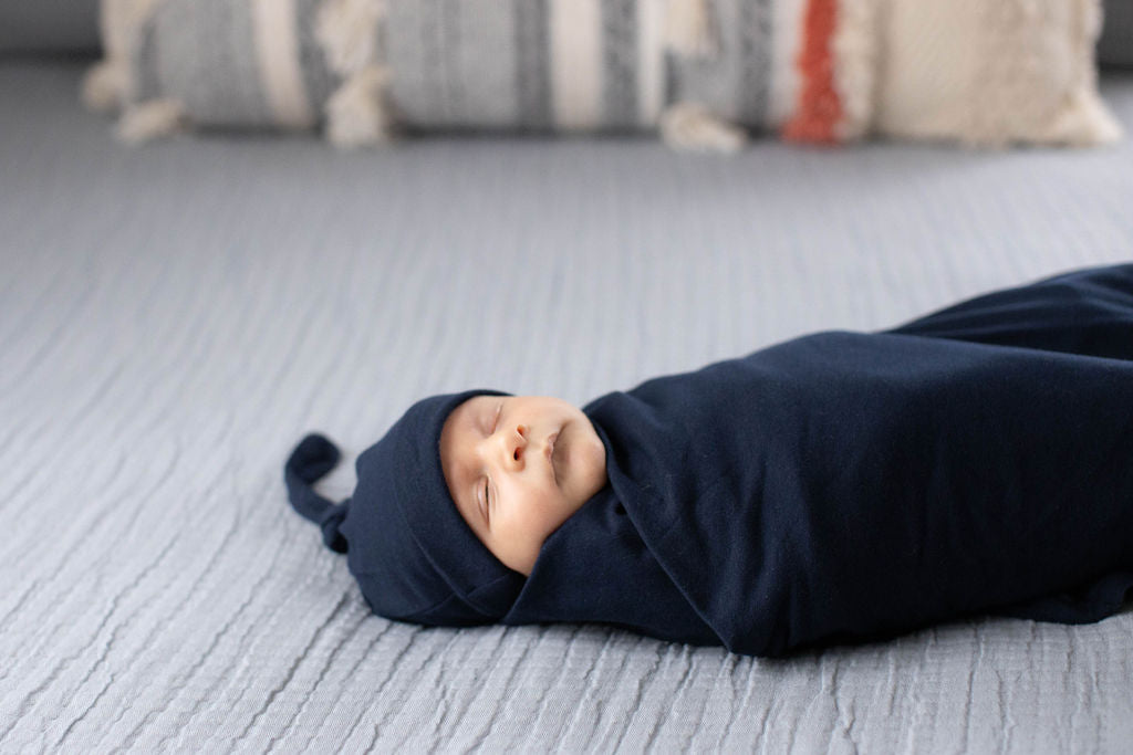 Navy Blue Swaddle Blanket & Newborn Hat Set