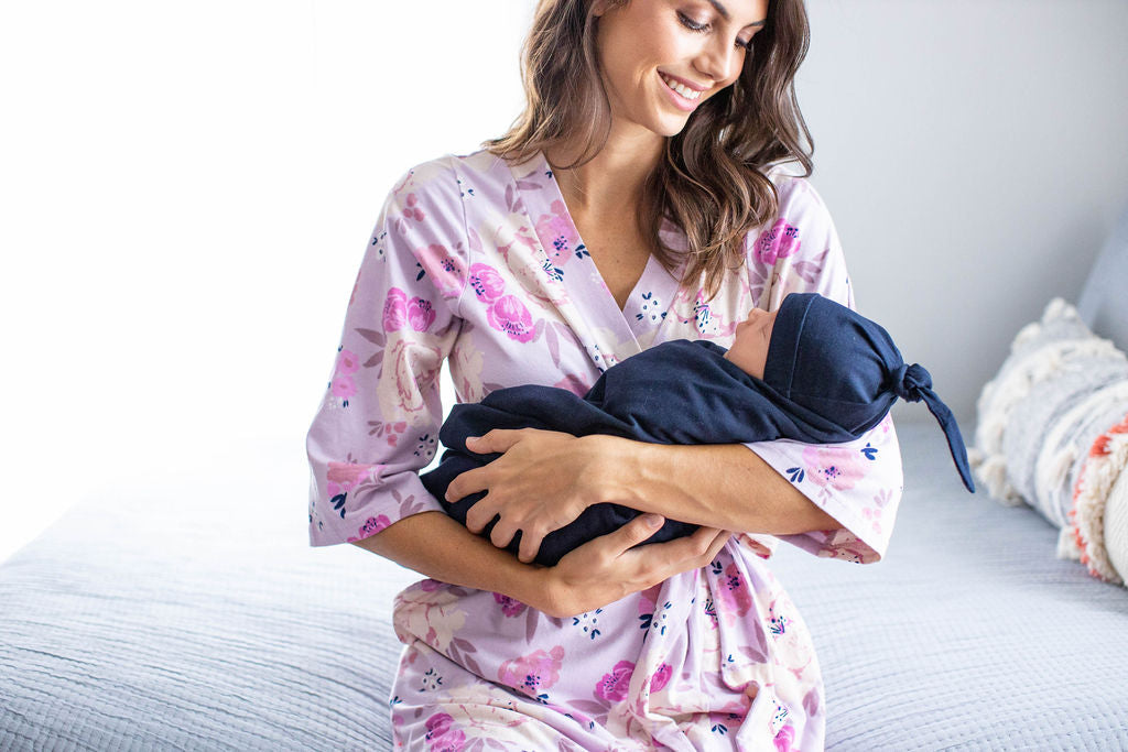 Anais Robe & Navy Newborn Swaddle Blanket Set