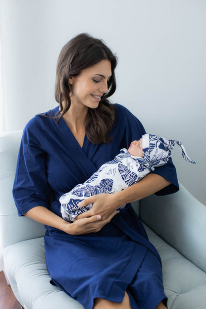 Navy Robe & Serra Newborn Swaddle Blanket Set