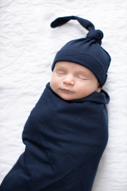 Luna Robe & Navy Newborn Swaddle Blanket Set