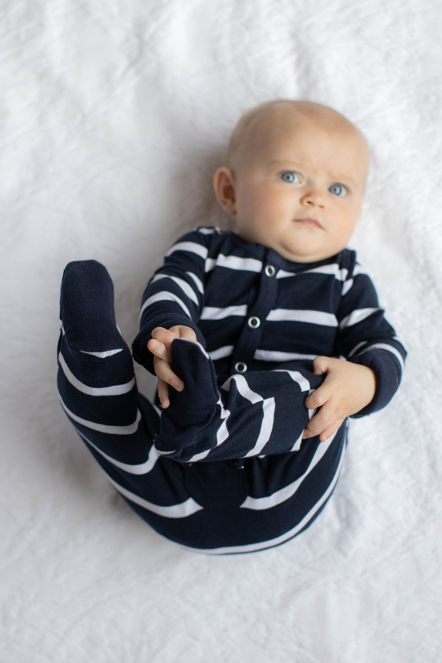 Navy Stripe Baby One Piece Footed Romper (3-6mo Only)