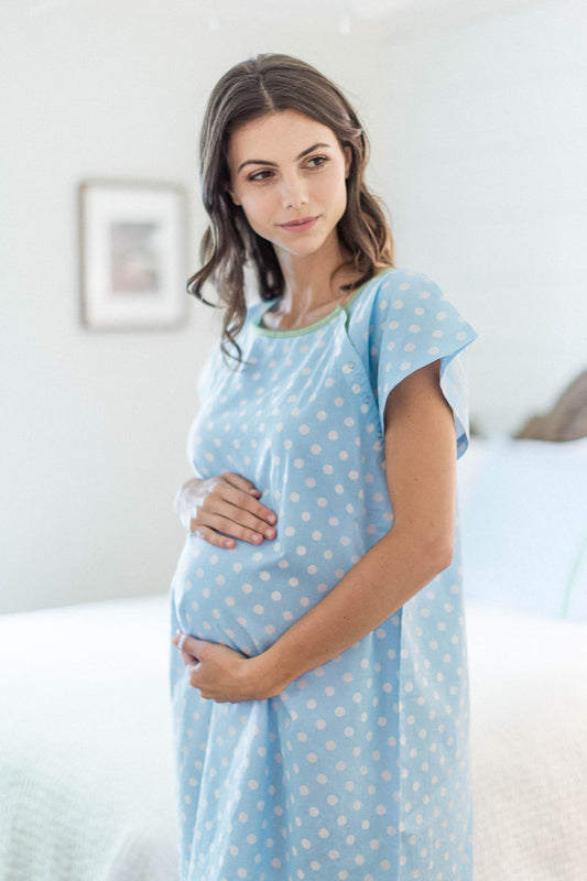 postpartum hospital gown,snap down the back, easy IV  Access