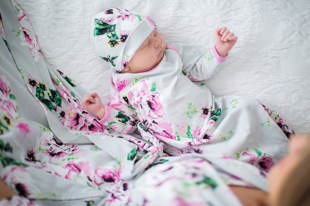 Olivia Robe & Baby Receiving Gown & Newborn Hat Set