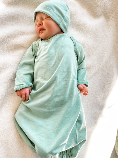 Mila Pregnancy Robe & Sage Green Baby Receiving Gown Set