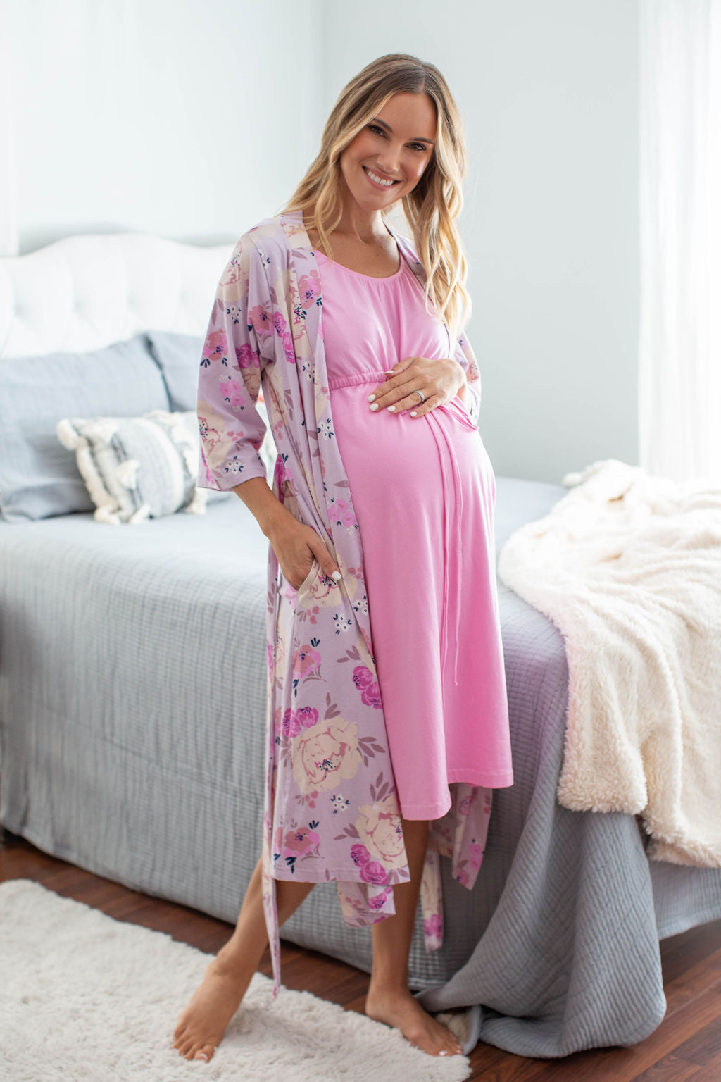 Pink 3 in 1 Labor Gown & Anais Robe Set