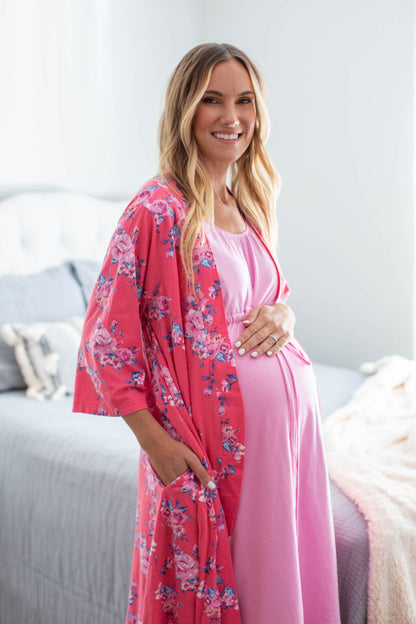 Pink 3 in 1 Labor Gown & Rose Robe Set
