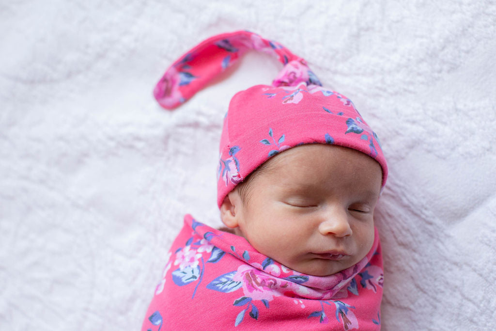 Rose Swaddle Blanket & Newborn Hat Set