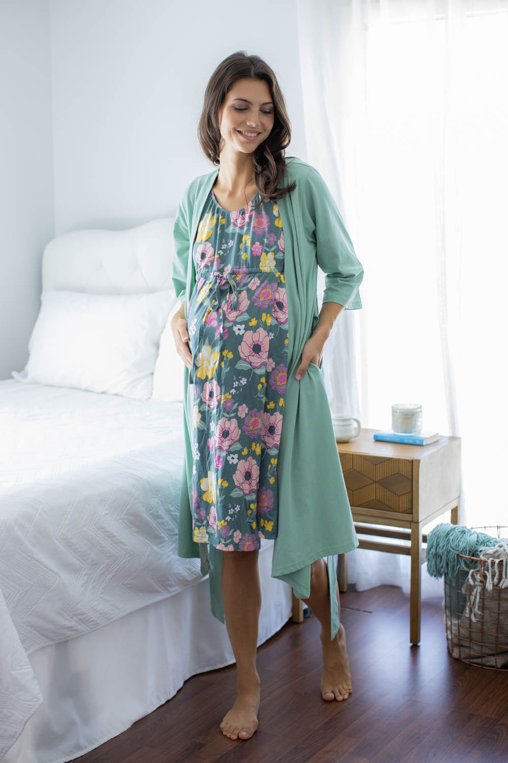 Mint Silk Maternity Hospital Gown Delivery Robe | Laughing Cherries