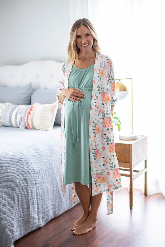 Mila Pregnancy Robe & Sage 3 in 1 Labor Gown Set