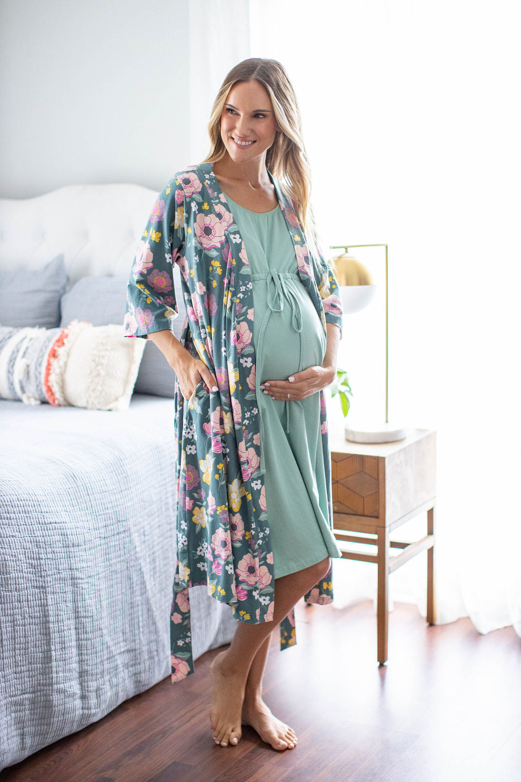 Blue Dotted Mom Maternity Delivery Hospital Robe & Baby Boy Swaddle Set –  Gownies™