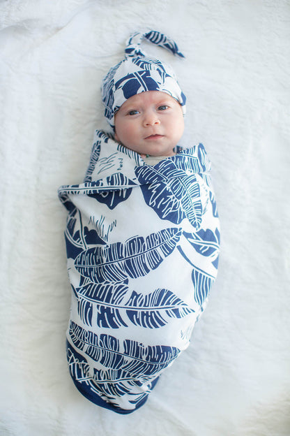 Navy Robe & Serra Newborn Swaddle Blanket Set