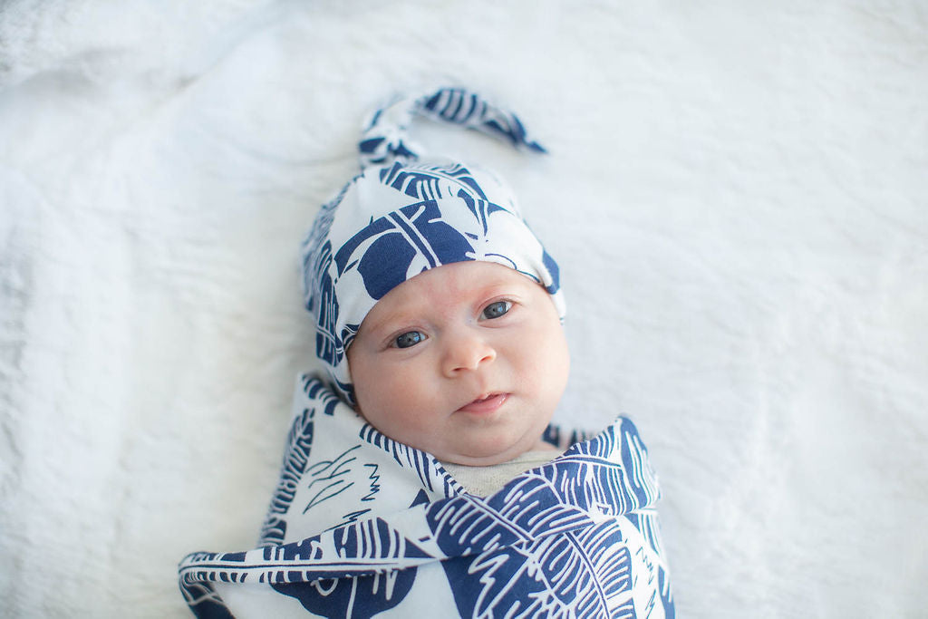 Navy & Orange infants blankie and newest beanie