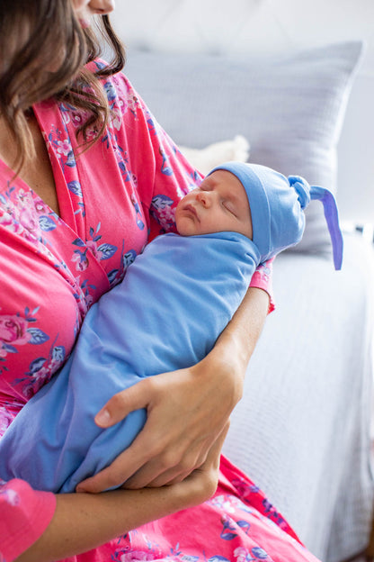 Rose Robe & Sky Blue Newborn Swaddle Blanket Set