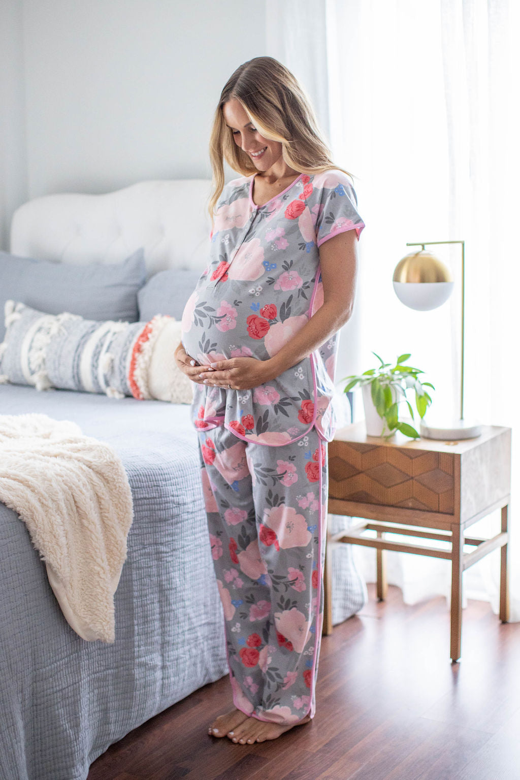 Gray Pink Floral Pajama Set Pink Maternity Pajamas Baby Be Mine