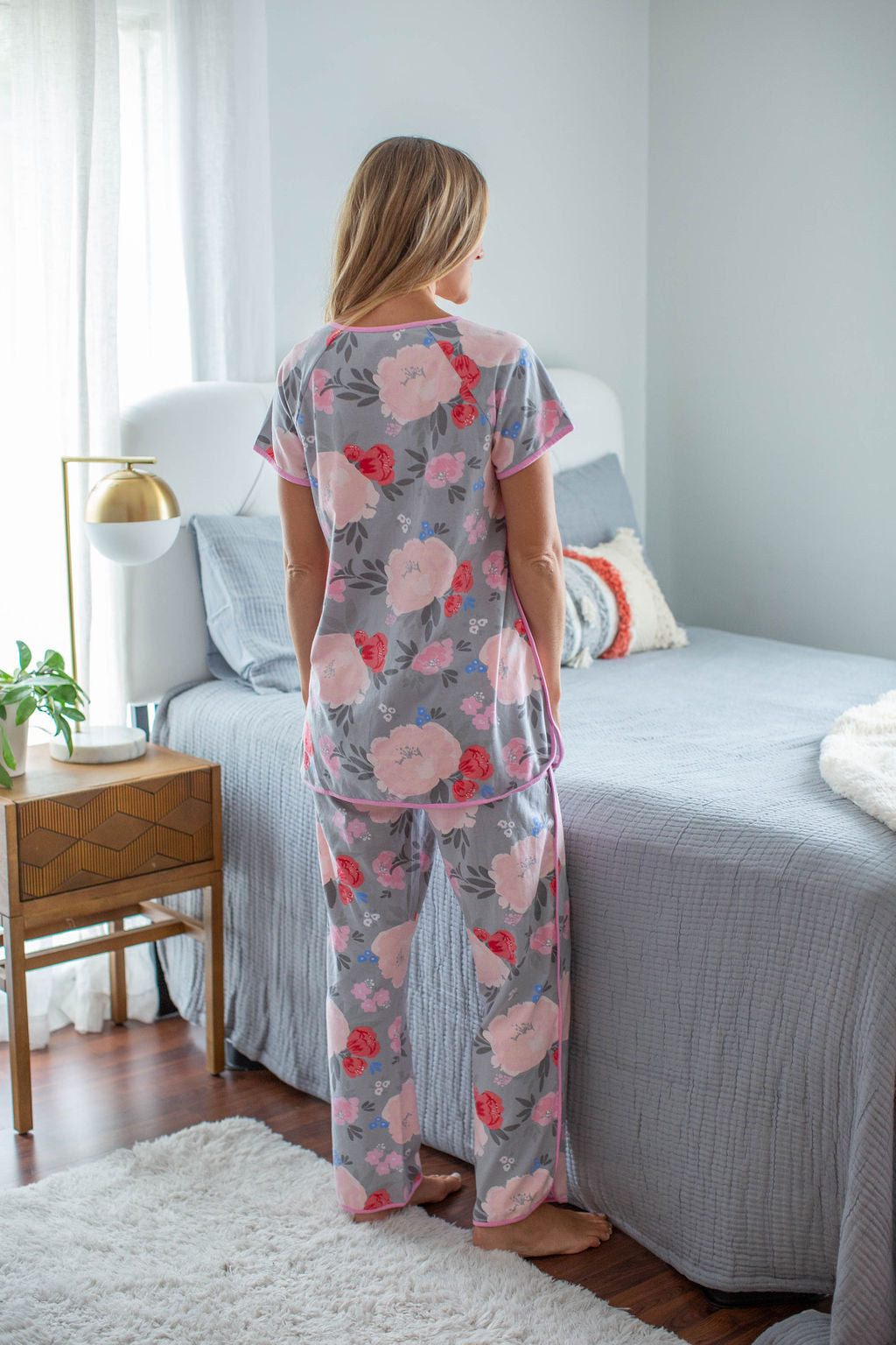 2 Piece Maternity/ Nursing Pajama Set in Blue/Grey