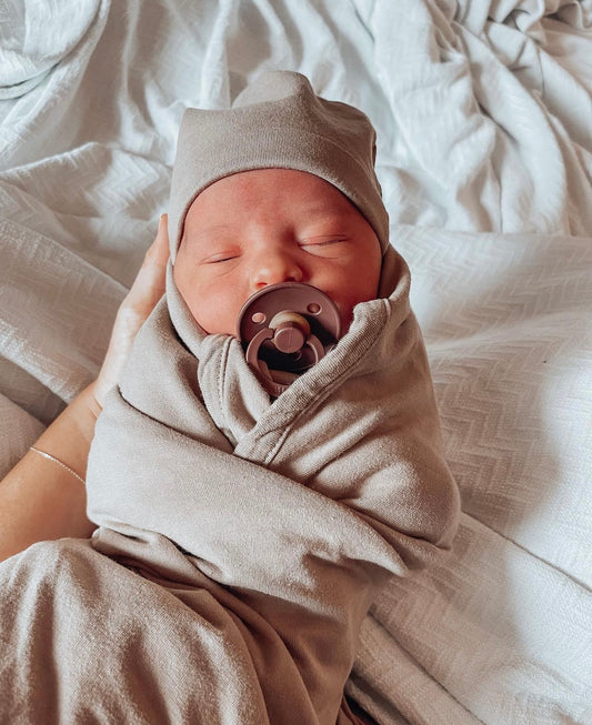 Taupe Swaddle Blanket & Newborn Hat Set