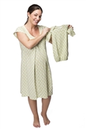Green maternity/nursing nightgown matching and baby romper set