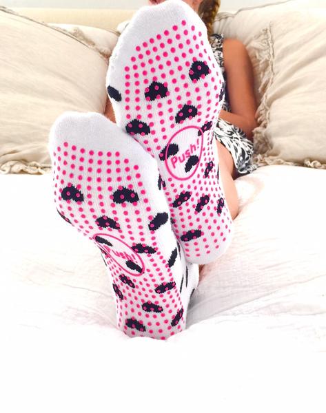 Push! Labor Socks - Black & White Hearts