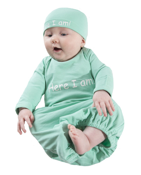 Eden Mint Green Here I Am Baby Receiving Gown & Hat