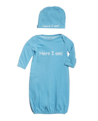 Eden Aqua Blue Here I Am Baby Receiving Gown & Hat